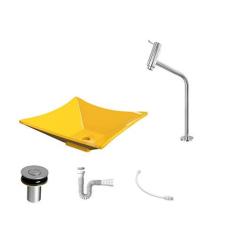 Imagem de Kit Cuba L34 C/Torneira Link 1062 Metal + Válvula Click 1''B (2,6cm) + Sifão Pvc + Flexível 