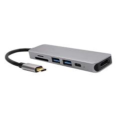 Imagem de Adaptador USB-C para USB 3.0, HDMI e Leitor de Cartões, com a tecnologia Power Delivery (PD), Prata, UCA10, Geonav