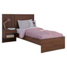 Imagem de Cama De Solteiro 100% Mdf Com Mesa De Cabeceira Jacarandá Madeirado -