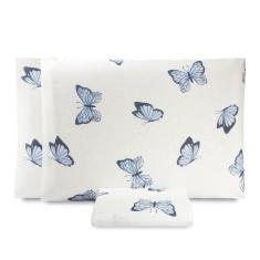 Imagem de Jogo De Lençol King Essencialle 150 Fios 3 Peças Borboletas Azuis