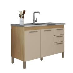 Imagem de Balcão de Cozinha com Tampo Inox 120cm Luna I01 Carvalho Off White - Clique Chique