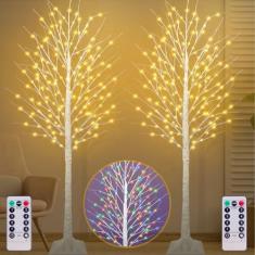 Imagem de Bétula iluminada de 2 m, bétula com 170 luzes LED, branco quente e cores RGB (pacote com 2 unidades)