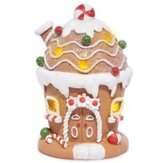 Imagem de Hodao Decorações de Natal decoração de casa de gengibre com design de sorvete alimentado por bateria (2 AAA), casas de vila de Natal 12,4 cm H resina exibição de férias para decoração de interiores