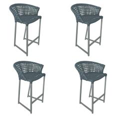 Imagem de Kit 4 Banquetas Reis em Corda Náutica e Base em Alumínio Cinza para Área Gourmet - Externa Cinza