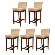 Imagem de Kit 5 Banquetas Média Lisboa Madeira Capuccino Suede Bege CCS