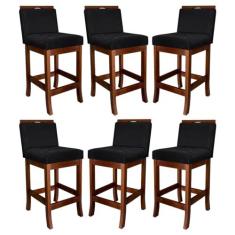 Imagem de Kit 6 Banquetas Média para Cozinha Americana Turim Madeira Castanho Suede Preto CCS