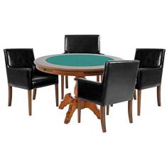 Imagem de Mesa de Jogos Carteado Redonda Montreal Tampo Reversível Amêndoa com 4 Cadeiras Liverpool Corino  Liso - Gran Belo