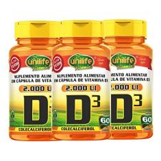 Imagem de Kit 3 Vitamina D3 2000 UI Colecalciferol Unilife 60 Cápsulas
