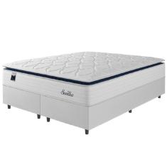 Imagem de Cama Box Casal Queen Colchão Molas Ensacadas Com Pillow Sevilha 158x198x71cm Branco/Cinza Hellen