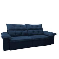 Imagem de Sofá Retrátil Reclinável Velar 3 Lugares Veludo Azul 260cm Megasul