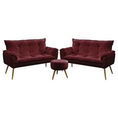 Imagem de Kit 2 Poltronas Namoradeiras Decorativas Beta e Puff Solar Sued Bordô Aradecor