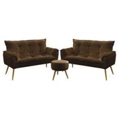 Imagem de Kit 2 Poltronas Namoradeiras Opala e Puff Solar Sued Marrom Aradecor