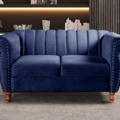 Imagem de Namoradeira Realeza Sofá Chesterfield Decoração Sala Recepção Estilo Retrô Azul Marinho