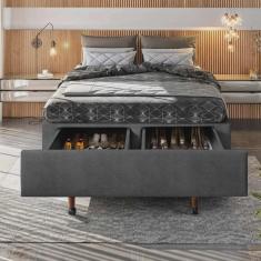 Imagem de Base Box King com Sapateira 193x203x30cm Móveis Digital Suede Cinza