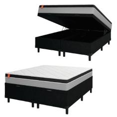 Imagem de Cama Box Baú Casal Queen Colchão Molas Ensacadas 158x198x68cm Cinza/Preto Suporta Até 130kg/Pessoa