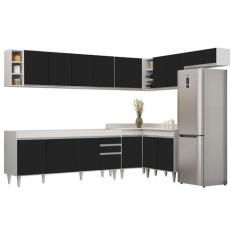Imagem de Armário de Cozinha Modulado de Canto 8 Peças CP25 Balcão sem Tampo Branco/Preto - Lumil