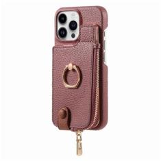 Imagem de Carteira de couro com zíper com porta-cartões capa de telefone para iPhone 13 12 Mini 15 14 11 Pro Max XS XR X 7 8 Plus Capa com suporte de anel, roxa, para iPhone 13Pro Max