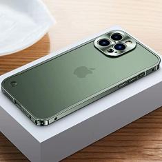 Imagem de Estojo de armação de metal galvanizado de luxo para iPhone 11 12 13 14 Pro Max 12 13 Mini 14Plus Capas de telefone de placa traseira de acrílico fosco, verde escuro 1, para iPhone 11Pro