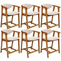 Imagem de Kit 06 Banquetas Baixa Cozinha Sala De Jantar Bancada Cecília L02 Suede Bege - Lyam Decor