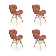 Imagem de Kit 04 Cadeiras Charles Eames Eiffel Slim Wood Estofada - Marrom