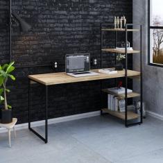 Imagem de Escrivaninha com Estante 4 Prateleiras Estilo Industrial 150cm Active Espresso Móveis Carvalho