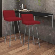 Imagem de Kit Mesa Suspensa de Parede Fixa MDF Preto + 2 Banquetas Lexi Ferro Prata Corino Vermelho - Ahazzo Móveis