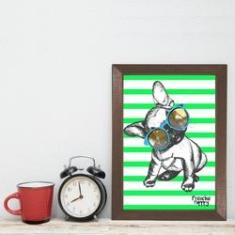 Imagem de Quadro Decorativo com Moldura Marrom Cachorro Puggy 33x43cm