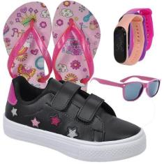 Imagem de Tênis Menina Estrela Glitter Feminino Infantil + Chinelo + Óculos + Re