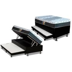 Imagem de Cama Box Baú c/Auxiliar Solteiro: Colchão Molas Castor Bonnel System Class + Base CRC Courano Black(88x188)