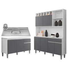 Imagem de Cozinha Compacta Alice E Balcão Gabinete Com Pia Tatiane 120cm Branco/