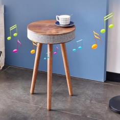 Imagem de Mesa de centro de LED com estação de carregamento sem fio, mesa de som inteligente, mesa de canto redonda pequena, mesa de centro para pátio externo redonda para sala de estar, escritório,