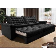 Imagem de Sofá Retrátil e Reclinável 2,95m Molas Ensacadas Cama Inbox Big Space com Bordado 3d Velusoft Preto