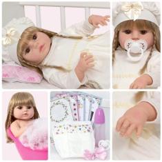 Imagem de Boneca Reborn Realista Menina Loira 13 Itens Pode Dar Banho