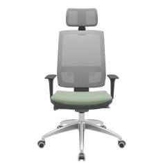 Imagem de Cadeira Office Brizza Tela Cinza Com Encosto Assento Vinil Verde Autoc