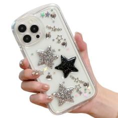 Imagem de LOLAGIGI Capa para iPhone 16 Plus estrelas brilhantes corações 3D diamante cintilante estrela glitter Y2K Spark luxo feminino estética design personalizado para mulheres meninas adolescentes capa de