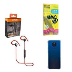 Imagem de Kit Capinha Motorola E7 Plus Fone Bluetooth Esportivo e Película de ce