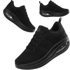Imagem de Roltte Tênis de caminhada feminino com almofada de ar, sapatos de enfermeira, antiderrapante, para trabalho, tênis para serviço de alimentação, tênis de plataforma, confortável, leve, Todo preto, 35