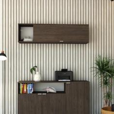 Imagem de Armário Aéreo com Nicho e Porta Basculante 35x135x35cm Terracota/Branco