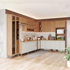 Imagem de Cozinha Completa Requinte 22 Portas 2 Gavetas Ripado Com Vidro Nature/