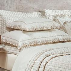 Imagem de Jogo De Lençol Luxo Yara Casal 4Pçs 200 Fios Bordado 100% Algodão Palh