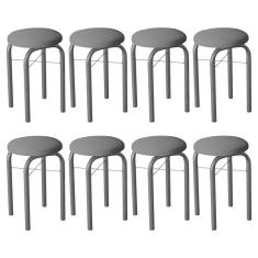 Imagem de Kit 8 Banquetas Baixas Para Cozinha Em Aço Manu Sintético I01 Preto - Mpozenato