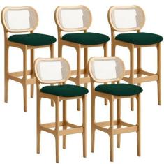 Imagem de Kit 05 Banquetas Altas Para Cozinha Bancada Sala Tela Betta Fixa L02 Bouclê Verde - Lyam
