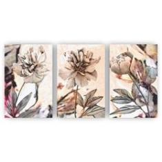 Imagem de Kit Quadros Decorativos 3Peças 60X40 Floral Flores Aquarela