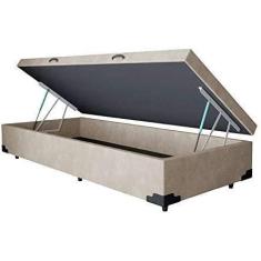 Imagem de Cama Baú Box solteiro suede bege com pistão a gás - Real Comfort estof