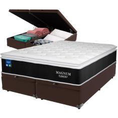 Imagem de Cama Box Baú Marrom e Colchão Magnum Molas Ensacadas Queen Plumatex