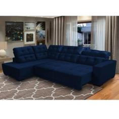 Imagem de Sofá Canto 285 X 205 Cm Chaise E Sttilo Retrátil Mola D26 Suede Azul 6