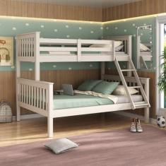 Imagem de Beliche Solteiro/Casal em Madeira Maciça Moderno Off White