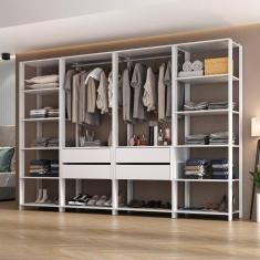 Imagem de Guarda-roupas Closet Modulado 270cm 4 Peças Com 4 Gavetas E Cabideiros Multimóveis Mp4321 - Branco Branco