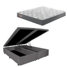 Imagem de Cama Box Queen Baú Suede Cinza + Colchão Adapto Ecoflex Mola Ensacada