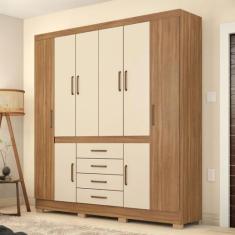 Imagem de Guarda-Roupa New Realce Casal 8 Portas 3 Gavetas Amêndola/Off-White De